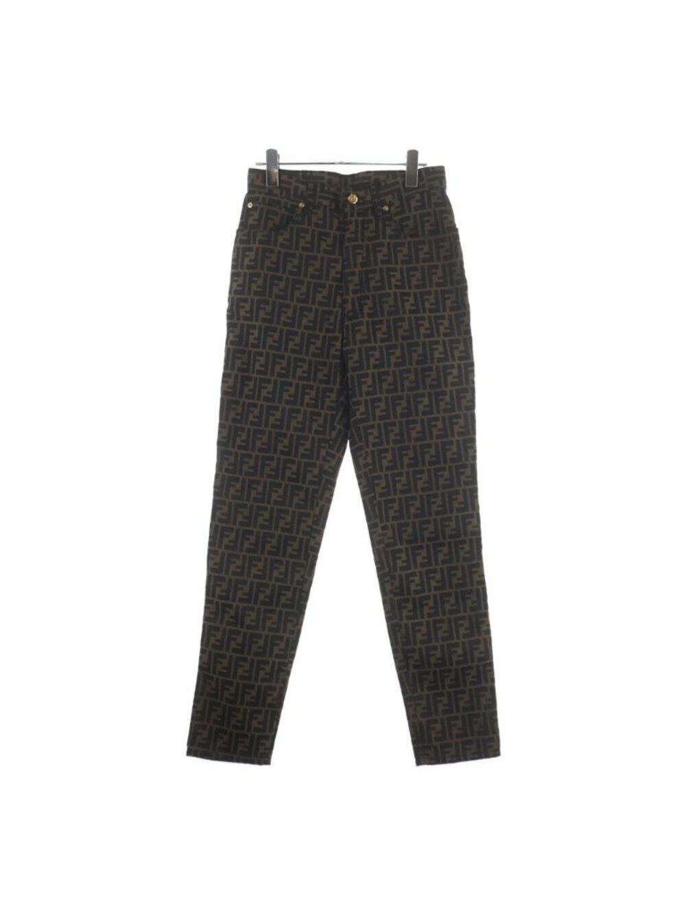 Fendi Vintage Zucca Pattern All Over Straight Pants Polyester Zip Fly Brown
